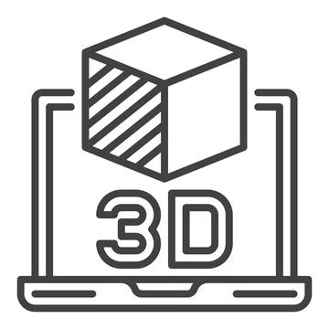 Laptop with Cube vector 3D Printing Technology thin line icon or symbol Illustrazione stock