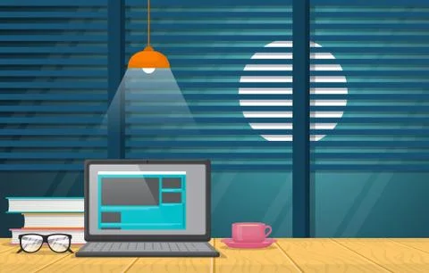 Laptop Cup of Coffee on Workbench Office Work Table Illustration 스톡 일러스트