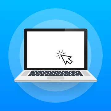 Laptop with cursor. Computer or search click arrow for website. Vector stock Illustrazione stock