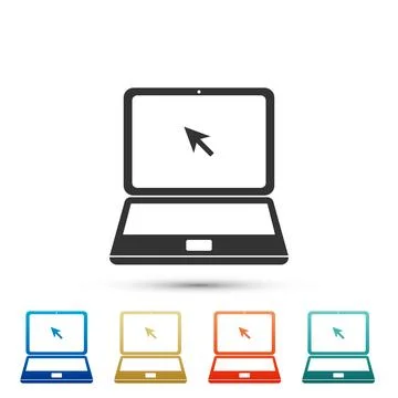 Laptop with cursor icon isolated on white background. Set elements in color.. Stock Illustration
