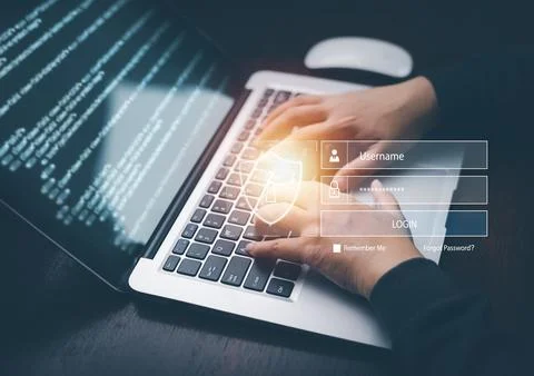 Laptop with Cyber security with Code html and programming on screen laptop,Pr Foto stock