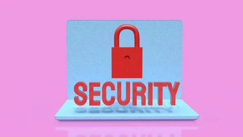 Laptop Cyber Security Concept with Red Lock and Text 3d render. イラスト素材
