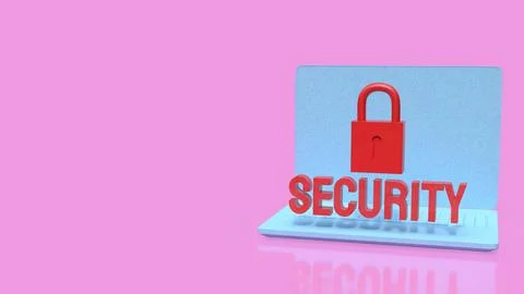 Laptop Cyber Security Concept with Red Lock and Text 3d render. 库存插图