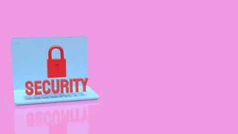 Laptop Cyber Security Concept with Red Lock and Text 3d render. イラスト素材