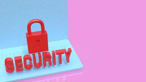 Laptop Cyber Security Concept with Red Lock and Text 3d render. 스톡 일러스트