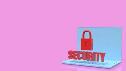 Laptop Cyber Security Concept with Red Lock and Text 3d render. 스톡 일러스트