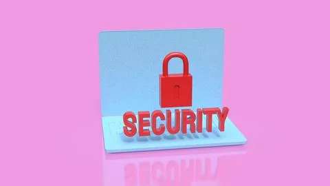 Laptop Cyber Security Concept with Red Lock and Text 3d render. Stock Illustration