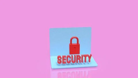 Laptop Cyber Security Concept with Red Lock and Text 3d render. Illustrazione stock
