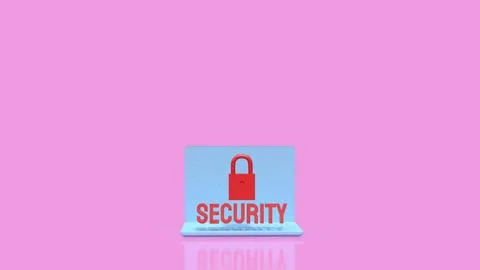 Laptop Cyber Security Concept with Red Lock and Text 3d render. Stock Illustration