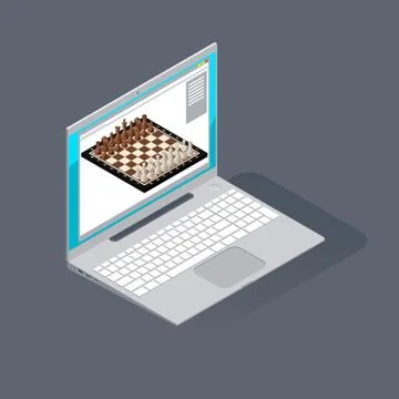 Laptop on a dark background playing chess with a computer Stock Illustration