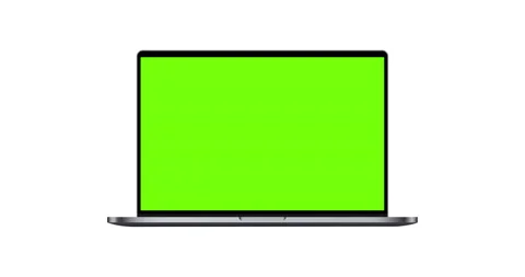 Laptop dark silver mockup with green screen isolated on white background Stock Footage 140399800