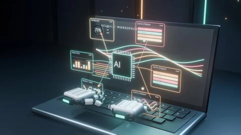 Laptop data analytics digital security future technology bg motion graphics able Stock Footage 346050623