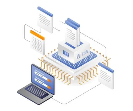 Laptop with data on chip 스톡 일러스트
