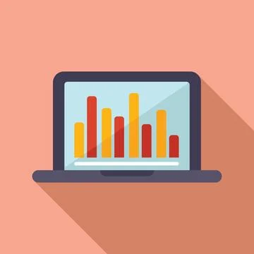 Laptop data graph icon flat . Web online media 스톡 일러스트