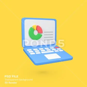 Laptop with data presentation isolated 3d render icon illustration PSD Template