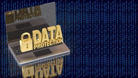 Laptop Data Protection and Digital Cybersecurity Privacy Concept 3d render. Stock Illustration