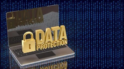 Laptop Data Protection and Digital Cybersecurity Privacy Concept 3d render. Stock Illustration