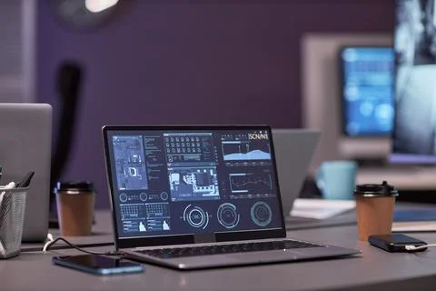 Laptop with data on screen Foto stock