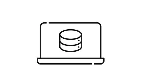 Laptop database and data management icon Illustration