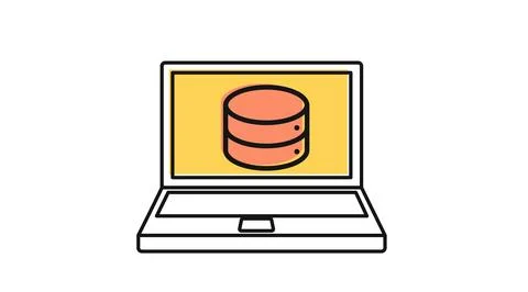 Laptop database and data management icon Stock Illustration