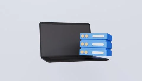 Laptop with a database icon, data storage security, cyber security, database Stock Illustration