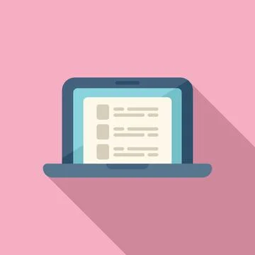 Laptop database icon flat vector. Data customer Stock Illustration