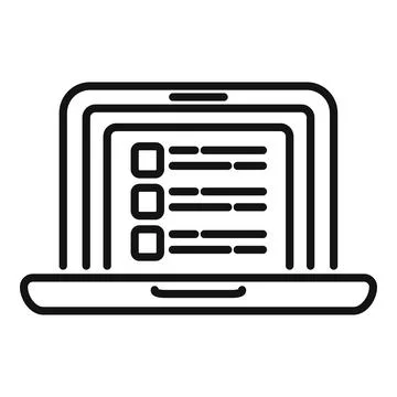 Laptop database icon outline vector. Data customer Stock Illustration