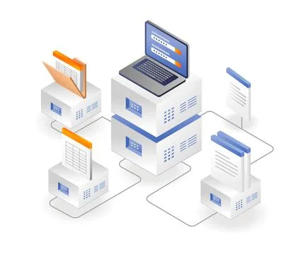 Laptop with database server Stock Illustration