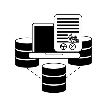 Laptop database server storage information document report Stock Illustration