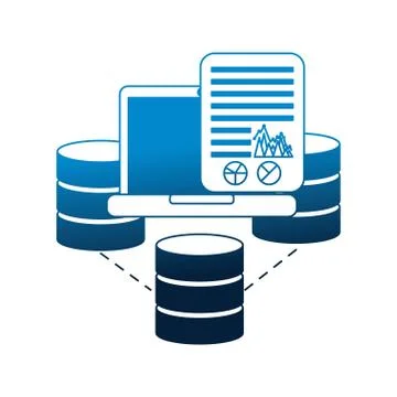 Laptop database server storage information document report Stock Illustration