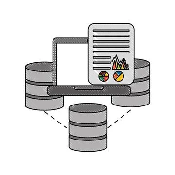Laptop database server storage information document report Stock Illustration