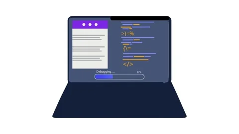 Laptop Debugging Code Animation Software Development &amp; Programming Stockbeeldmateriaal 342404748