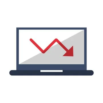 Laptop with decrease statistics arrow symbol Stock Illustration