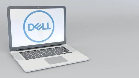 Laptop with Dell Inc. logo. Computer technology conceptual editorial 3D Stock Illustration