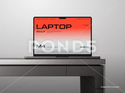 Laptop on a Desk Mockup 3D Rendering PSD Template