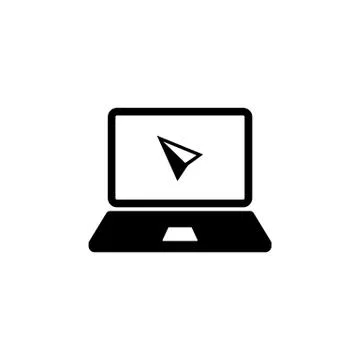 Laptop, desktop, computer icon with cursor or mouse pointe in black simple de 스톡 일러스트