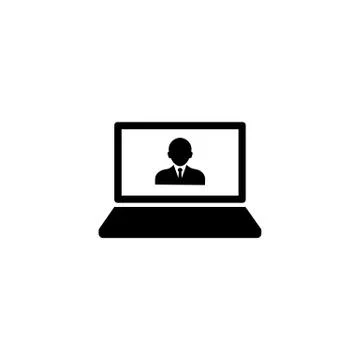 Laptop, desktop, computer icon with human avatar man in black simple design o Stock Illustration