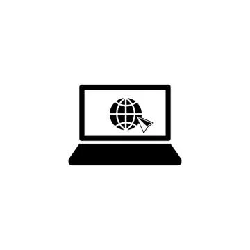 Laptop, desktop, computer icon with world wide web concept globe internetin i Stock Illustration