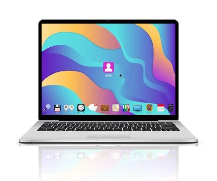 Laptop desktop with user interface icons on screen Illustrazione stock