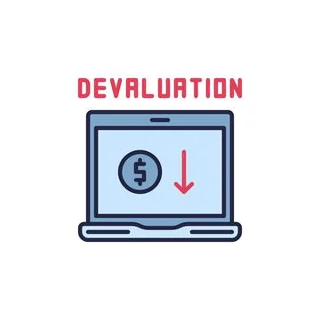 Laptop with Devaluation information vector concept colored icon 스톡 일러스트