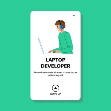 Laptop developer man vector Stock Illustration