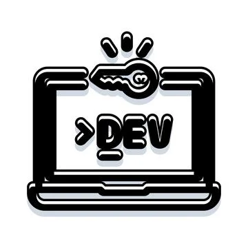Laptop developing software icon with security key Stock Illustration