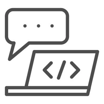 Laptop development line icon. Notebook and speech bubble vector illustration 库存插图