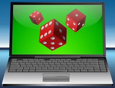Laptop with dice Stock Illustration