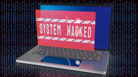The laptop  on digital background for system hacked for technology concept 3d Stock Photos