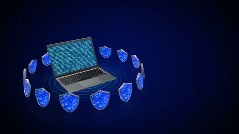 Laptop with Digital Security Shields and Binary Code for Cyber Protection Stock Footage 324701605