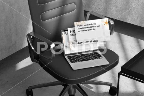 Laptop Display on Office Chair PSD Template