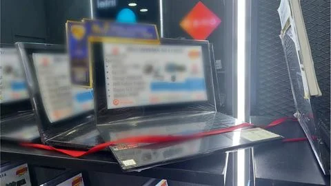 A laptop on display Stock Photos