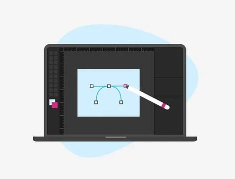 Laptop display with vector ui design program for professional digital art イラスト素材