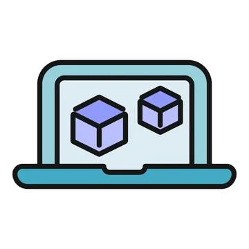 Laptop displaying 3d cubes for modeling and design 스톡 일러스트